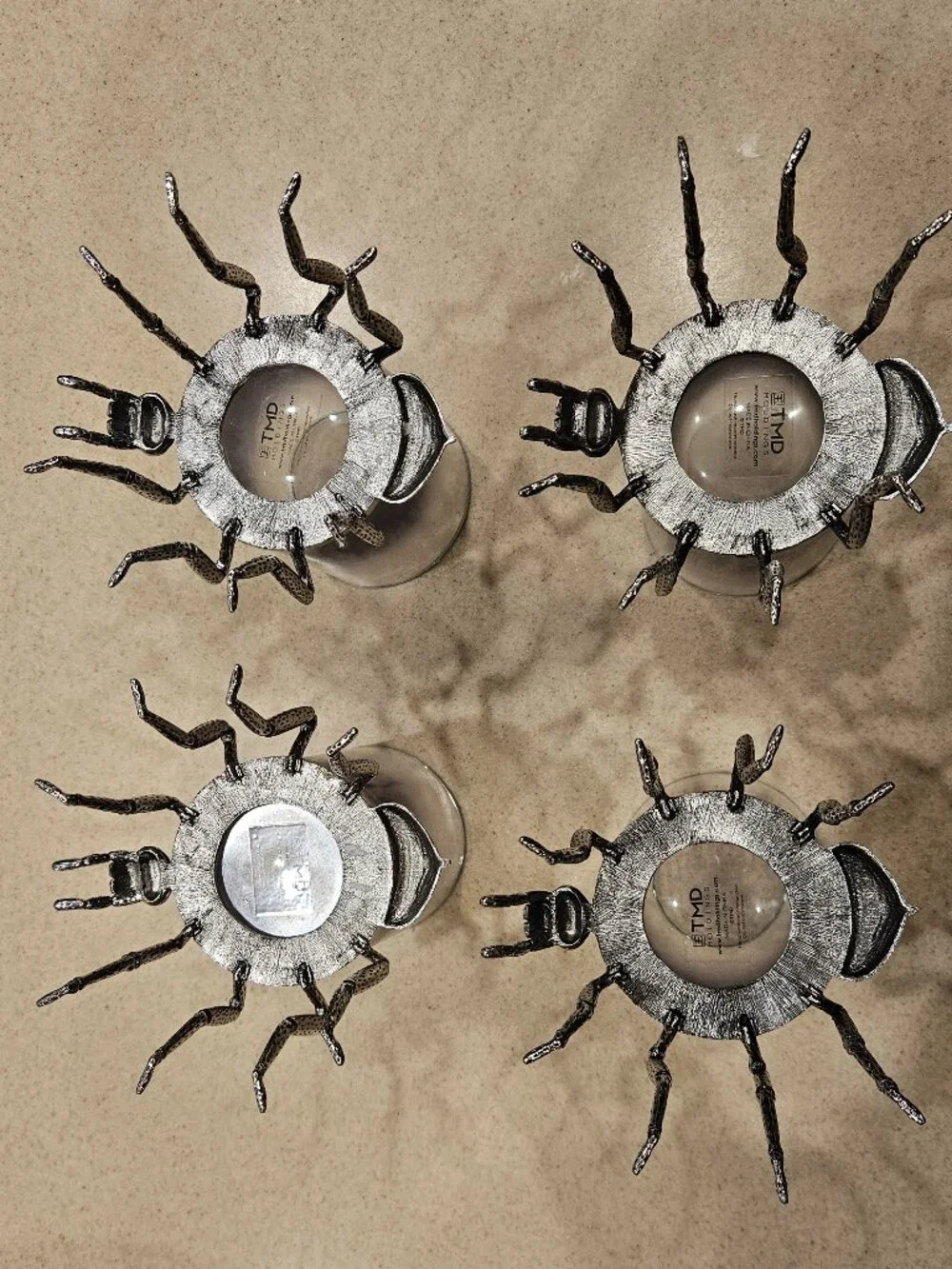 4 HALLOWEEN METAL SCARY SPIDER RED EYES WATER BAR GLASS GOBLET CANDLE HOLDER